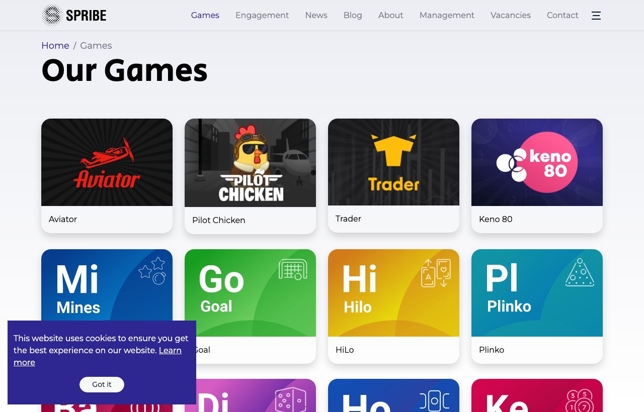 Aviator на официальной странице игр разработчика Spribe (spribe.com/games)